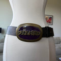 Dsquared2 Purple Brass Logo Buckle Black Leather Belt