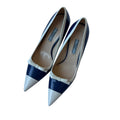 Prada Ribbon Pointed Toe Pumps Blue / White