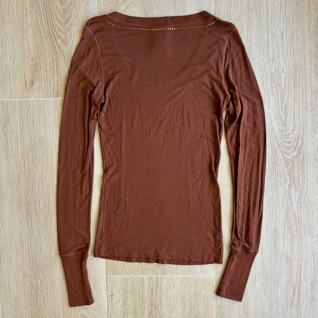 Dolce & Gabbana Rhinestone Long Sleeve Cut & Sew y2k Top