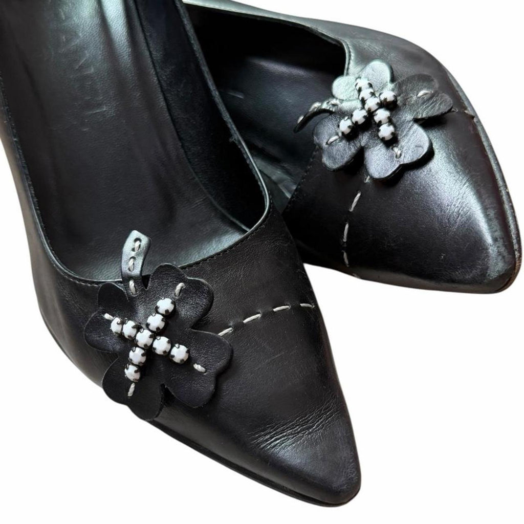 Chanel Clover Motif Leather Pointed Toe Pumps Black