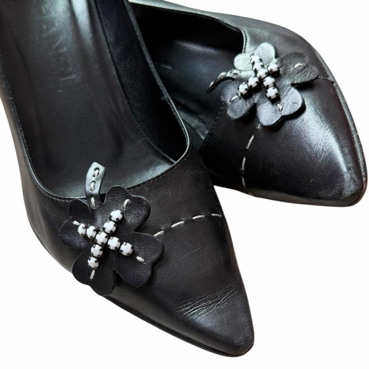 Chanel Clover Motif Leather Pointed Toe Pumps Black
