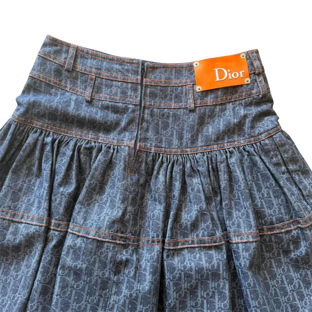 Christian Dior Trotter Monogram Denim Flared Skirt