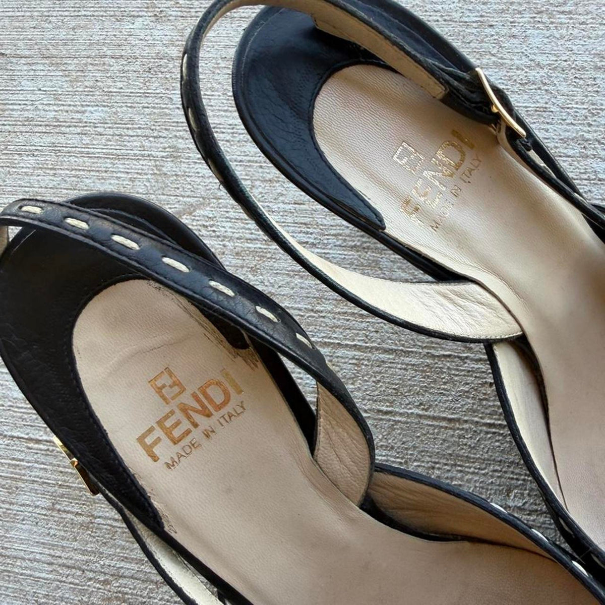 Fendi Selleria Black Leather Slingback Pumps