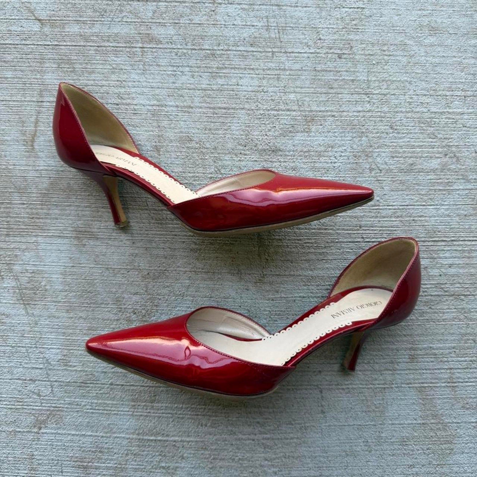 Giorgio Armani Red Patent Pointed-Toe d'Orsay Pumps