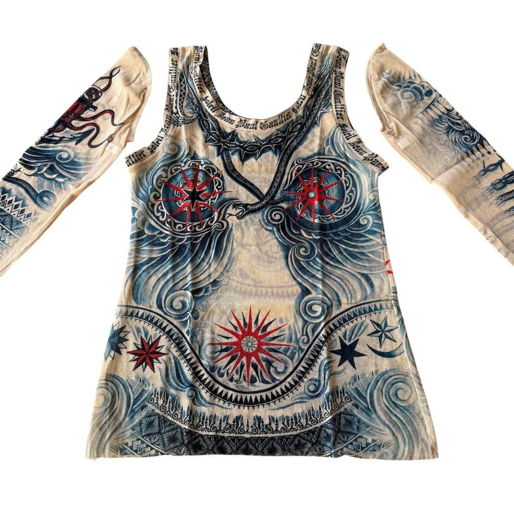 Jean Paul Gaultier Soleil Tattoo Mesh Tank Top