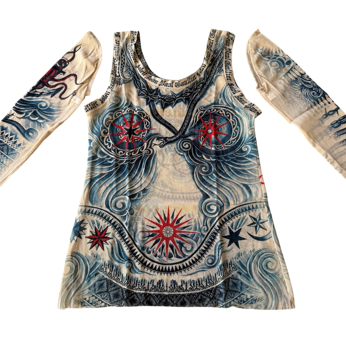 Jean Paul Gaultier Soleil Tattoo Mesh Tank Top