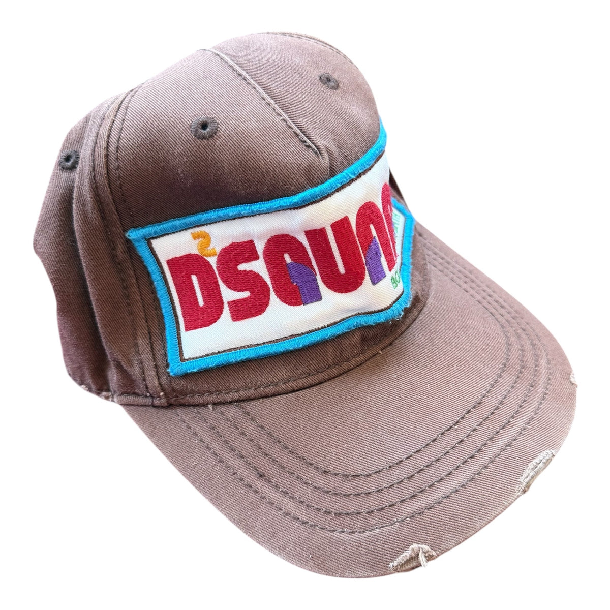 DSQUARED2 Patch Logo Cap Brown Distressed Paint Splatter