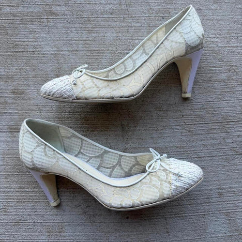 Chanel Tweed Cap-Toe Camellia Mesh Pumps Y2K