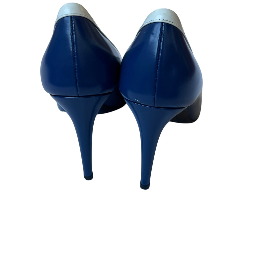 Prada Ribbon Pointed Toe Pumps Blue / White